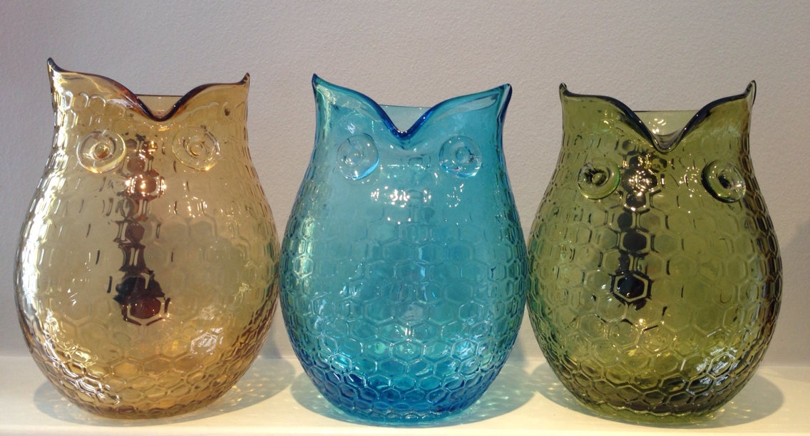 Owl Vase Owl Pitcher Glass Vase Glass by EmpatheticElephant