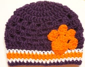 Crochet Clemson Tigers Hat - Crochet Baby Hat - Clemson Hat- Purple and Orange - Clemson Children's Hat