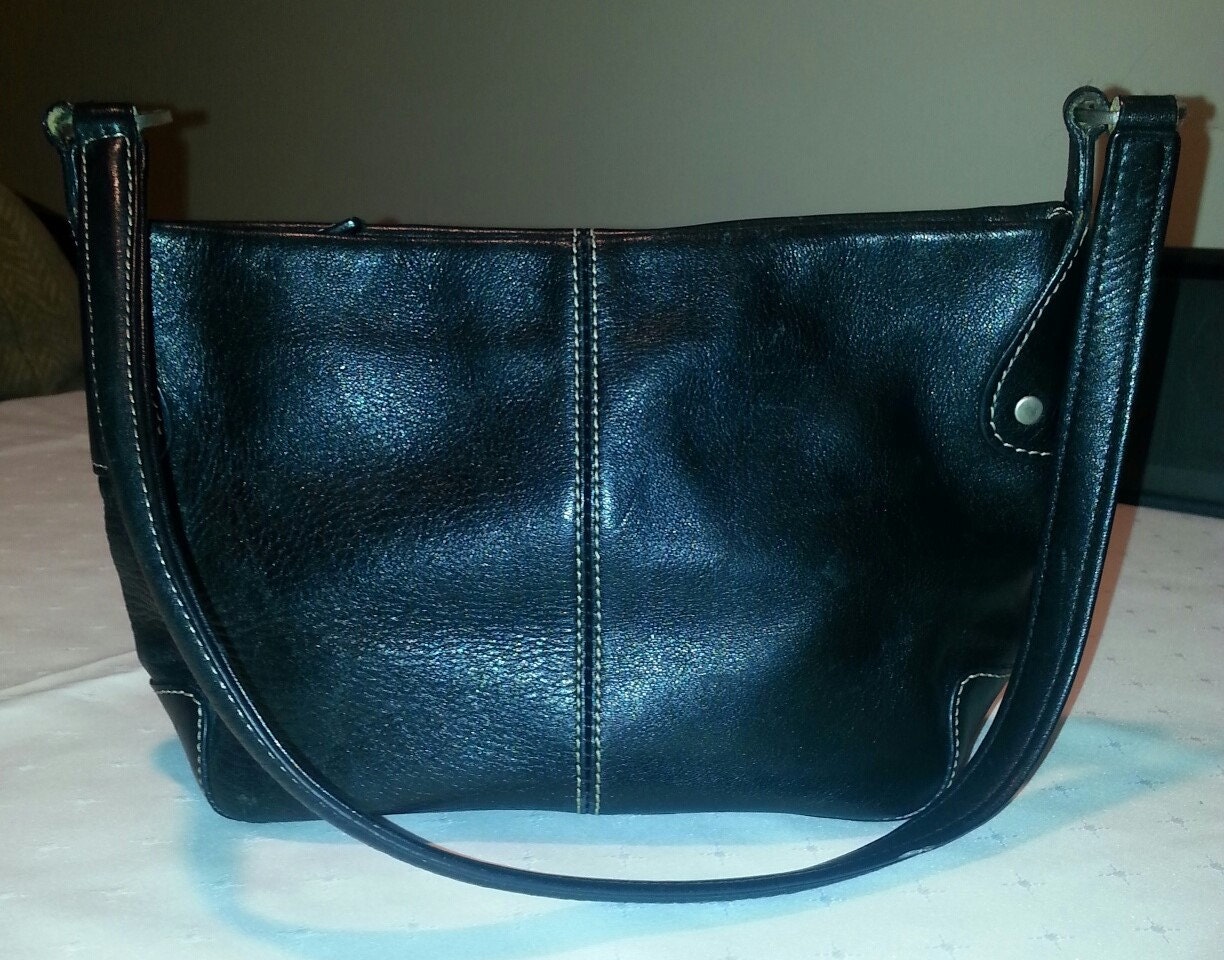 Fossil 75082 black pebbled leather vintage purse handbag