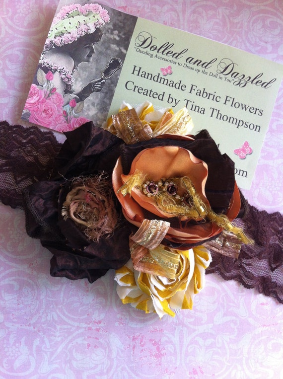 Girls Headband/ Shabby Chiffon/ Brown, Mustard, Caramel/ Baby Headband/ Womens Brooch/ Womens Headband/ Flower Hairclip/ Bridal Flower