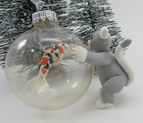 Koi fish and Kitty ornament pet ornament cat ornament
