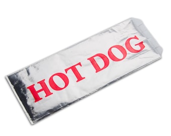 50 qty. Hot Dog Bag, Foil Paper Lined Vintage Style, Red, Retro Style, Gusseted 3 1/2" x 1 1/2" x 9"