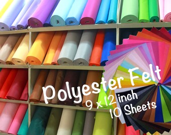 10 pieces|9x12' Polyester Felt Sheet Pack|140 colors|1mm|W|SW|1-138