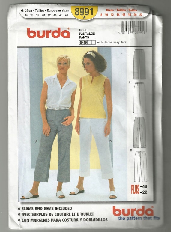 Burda 8991 sewing pattern Misses pants Plus 48 USA 22 Size 8