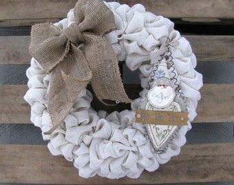 Burlap Winter Wreath, Rustic Front Door Decor
