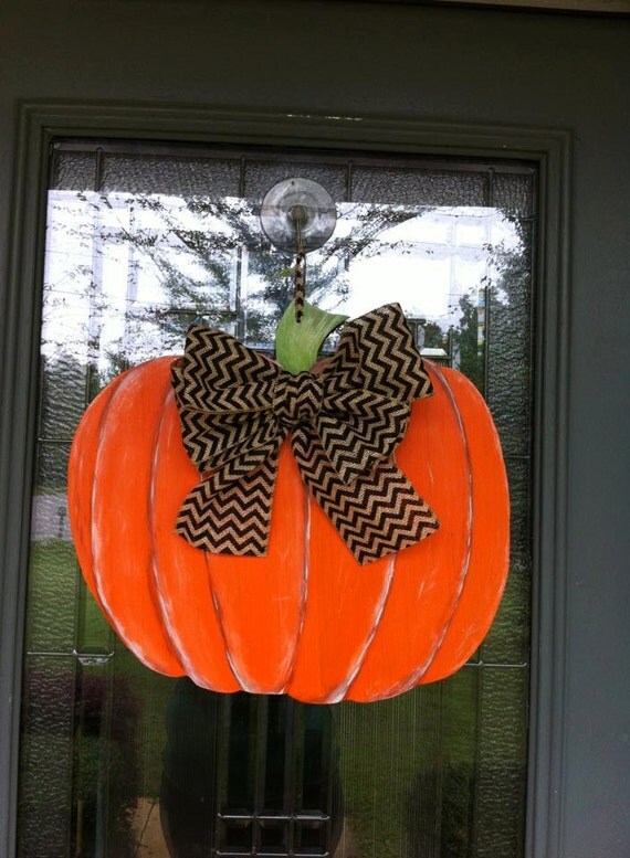 Hand Painted Pumpkin Door Hanger With Chevron by doorcreations