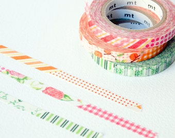MT Floral washi tape set / Set of Three Slim Washi Tapes - Florals (D) by mt masking tape