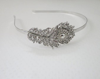 Headband Peacock Feather Wedding Bridal rhinestone Serre tête mariage mariée plume de paon strass