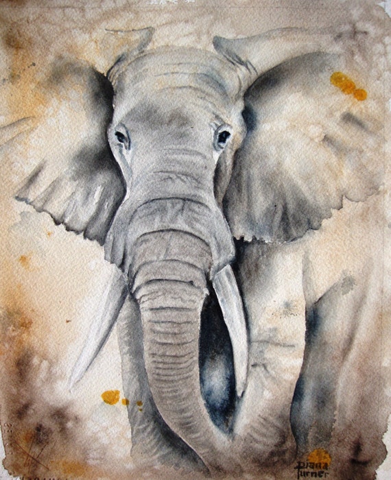 Items similar to ELEPHANT Fine Art Print from Watercolor Painting