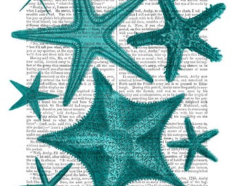 Green Starfish Print - nautical print beach house decor bathroom decor ...