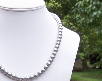 Maura - 8mm Round Silver Gray Glass Pearl Necklace