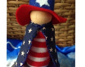 Patriotic Independence Day Large Peg Doll, July 4th, celebration doll for children, holiday, American flag, Stars and Stripes, storytelling