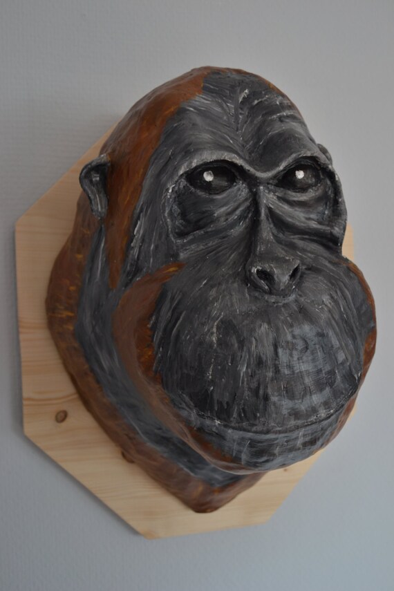Paper mache GORILLA wall art Realistic painted by PulpFixed