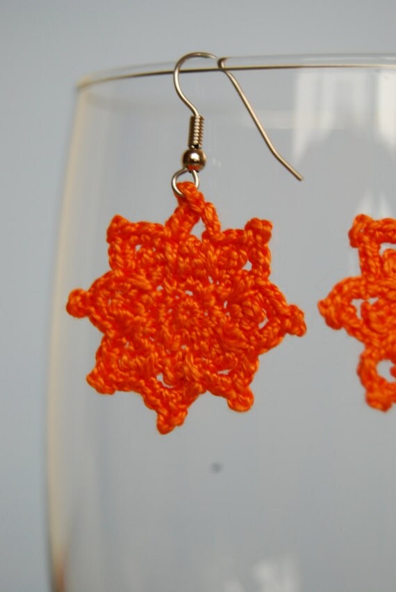 Items similar to Crochet Sun Earrings, Orange on Etsy