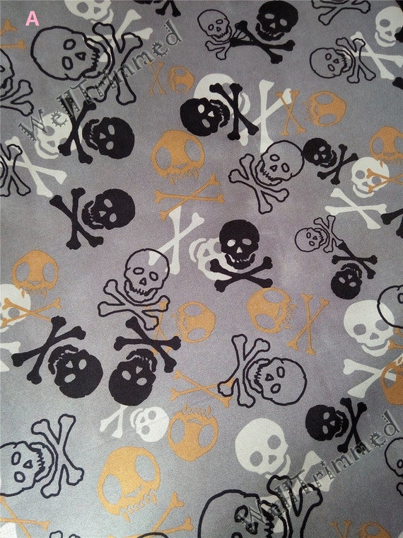 Items similar to Skull fabric by the yard, Satin Skull fabric, Skull printing, Skull fabric, Dem