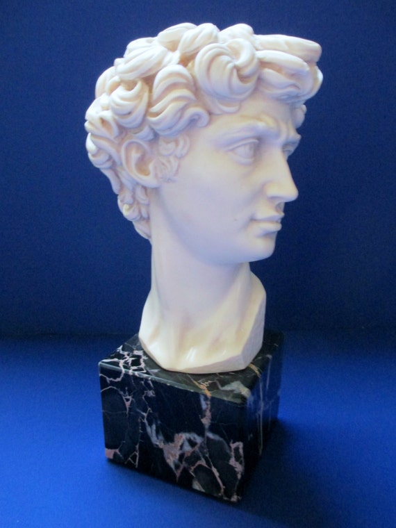 Statue; Bust Of Michelangelo's "David" On Marble Plinth, Gino Ruggeri, Home