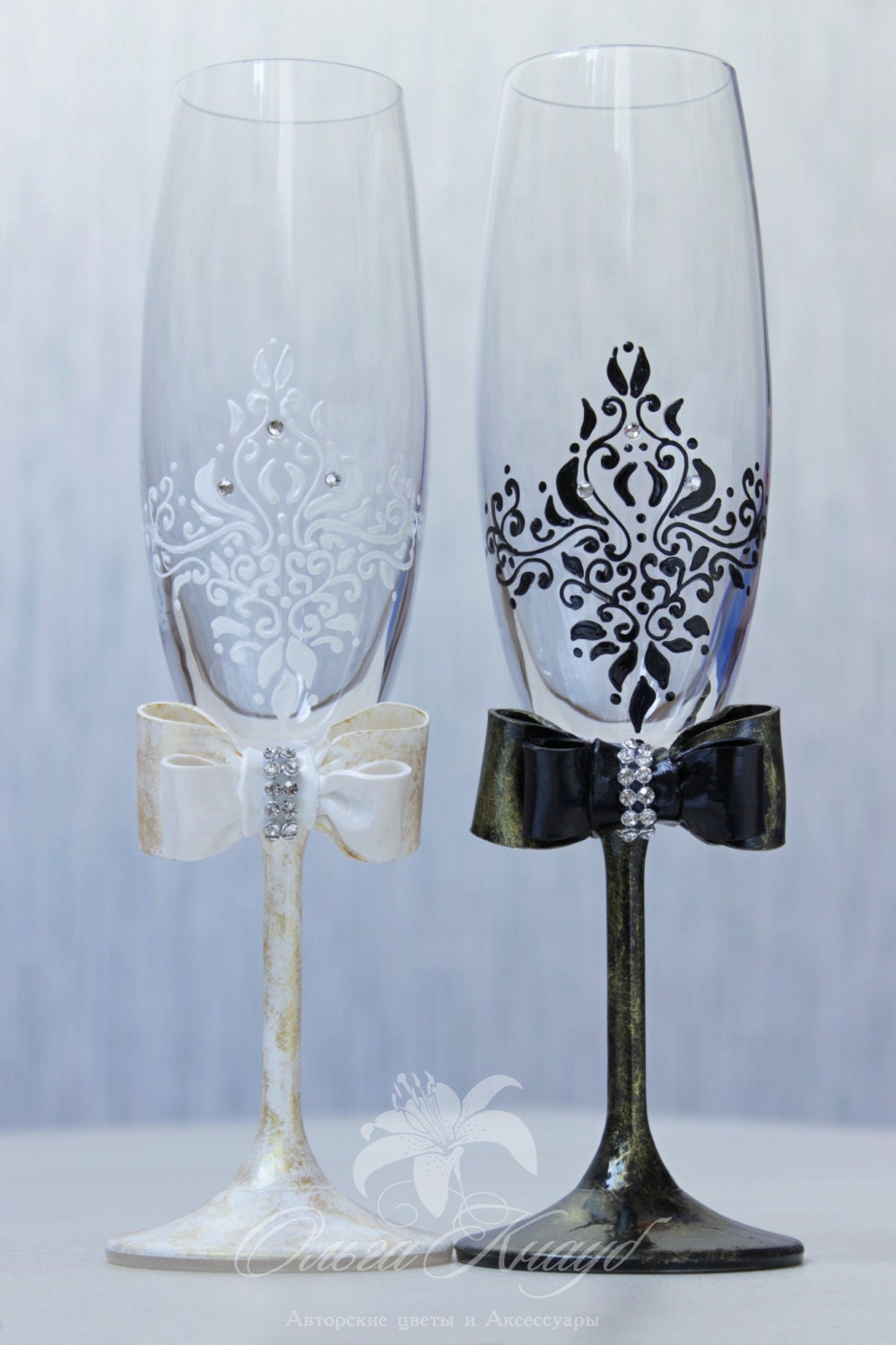 Wedding glasses Swarovski Crystal champagne flutes LACE