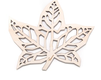 Wooden trivet - Maple leaf. For fruit or hot pan, dishware. Or wooden table decor.