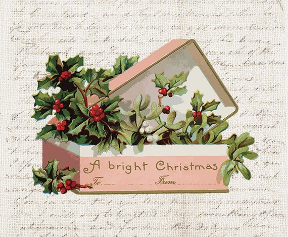 Digital Christmas Color Illustration - Antique Vintage Christmas Present - Present Christmas - Gift Present Illustration INSTANT DOWNLOAD