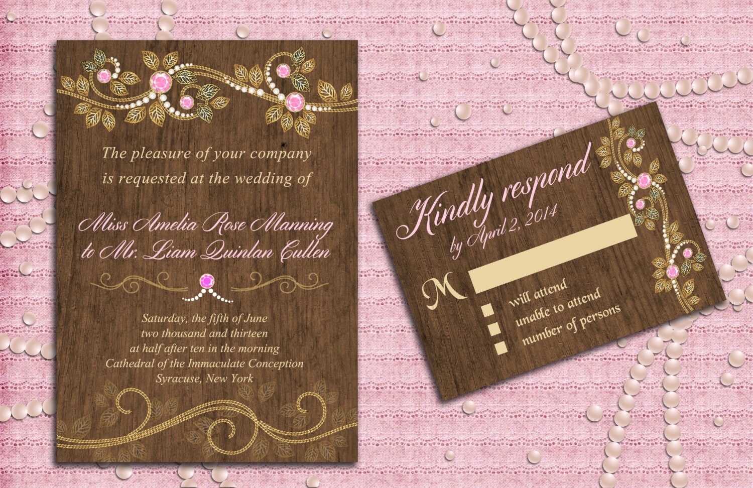 Printable Rustic Gold and Brilliants Wedding Invitation Suite with RSVP  Card – On wood background – Digital file, DIY – OnePaperHeart – Stationary  \u0026 Invitations, image size:1500x972