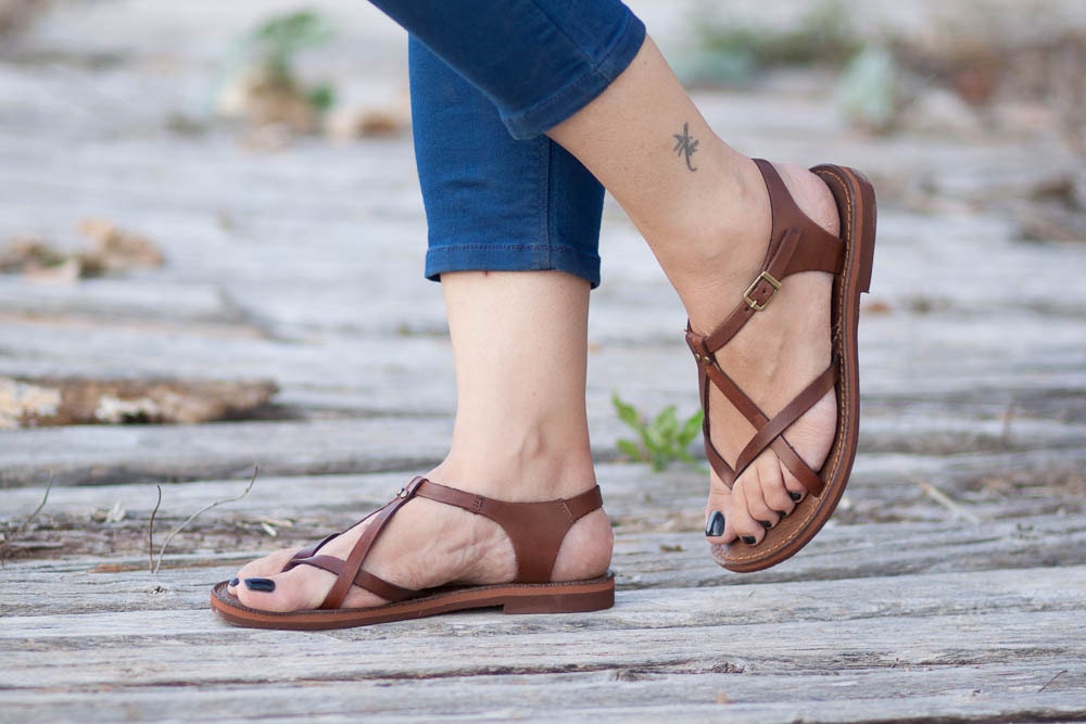 brown sandals with gold studs