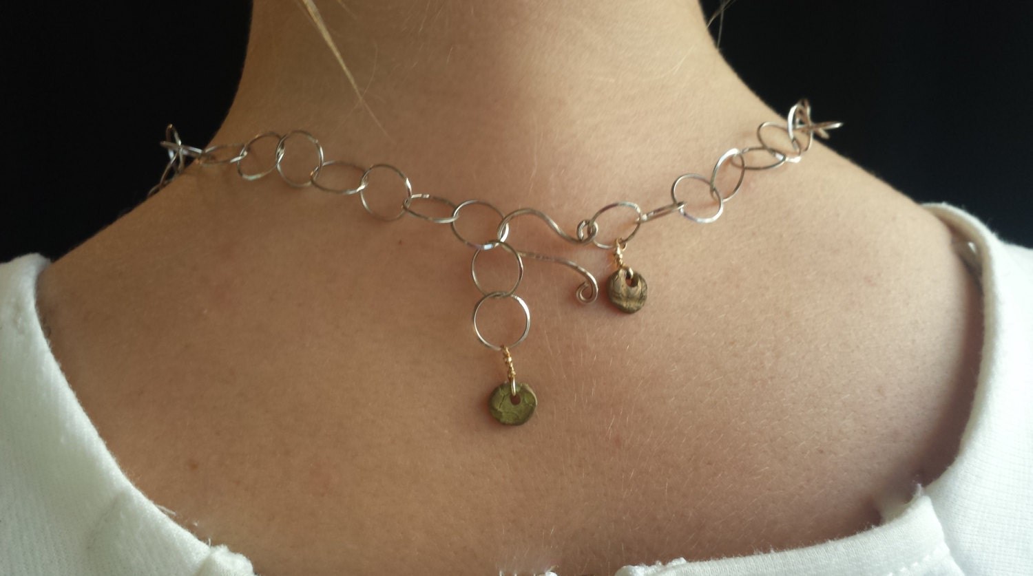 Necklace Bronze and Sterling Silver Sweet by HannahLongJewelry