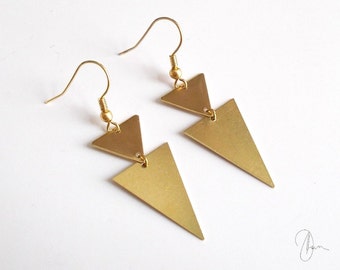 Antique Gold Triangle Earrings - Geometric Earrings - Long Dangle Earrings - Geo Jewelry - Spear Arrow Earrings - Tribal Aztec Jewelry