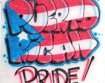 Puerto Rican Pride Airbrushed T-Shirt with Flag Colors Inside Name.