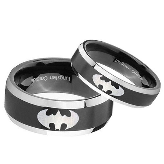 His and Hers 2pcs Tungsten Carbide Batman Black Two Tone Ring Set Sz 4 ...
