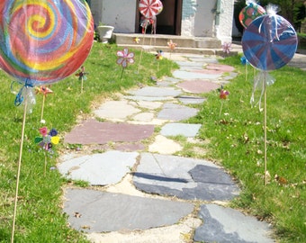 Hand painted party decoration hard candy and large lolly pops