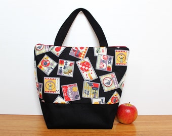 Insulated Lunch Bag / lunch Tote, Australian made, zipped, waterproof lining – Large, Japanese Matsuri Festival Black