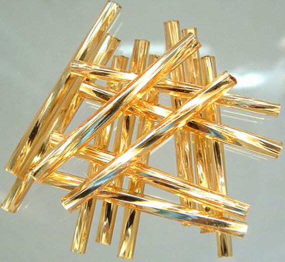 Long Bugle Beads 30mm Light Topaz Silver Lined by TorallyBeads