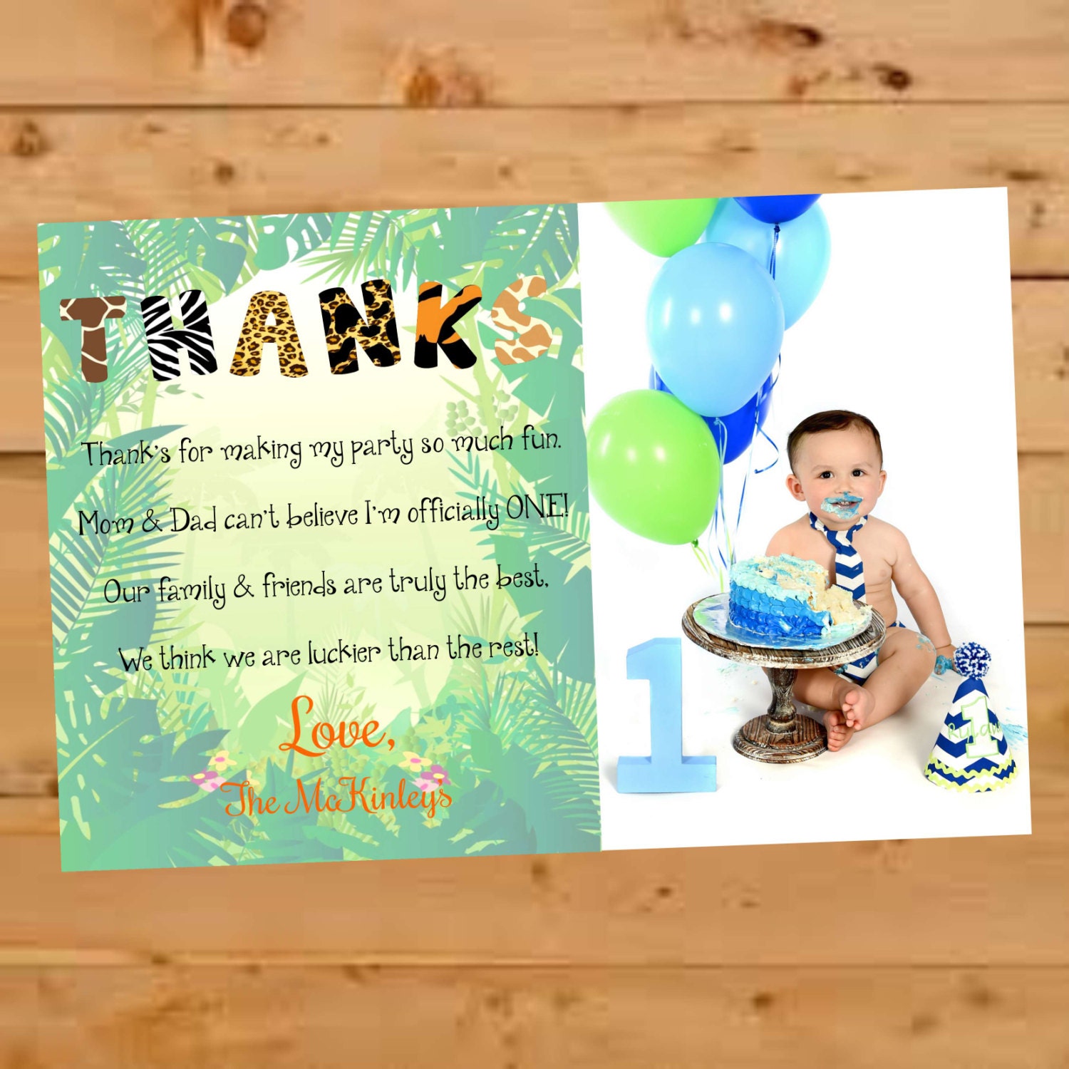 Birthday Thank You Card Jungle Themed Thank You Card Safari