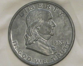 1970's Souvenir, Large Aluminum 1963 Ben Franklin Half Dollar