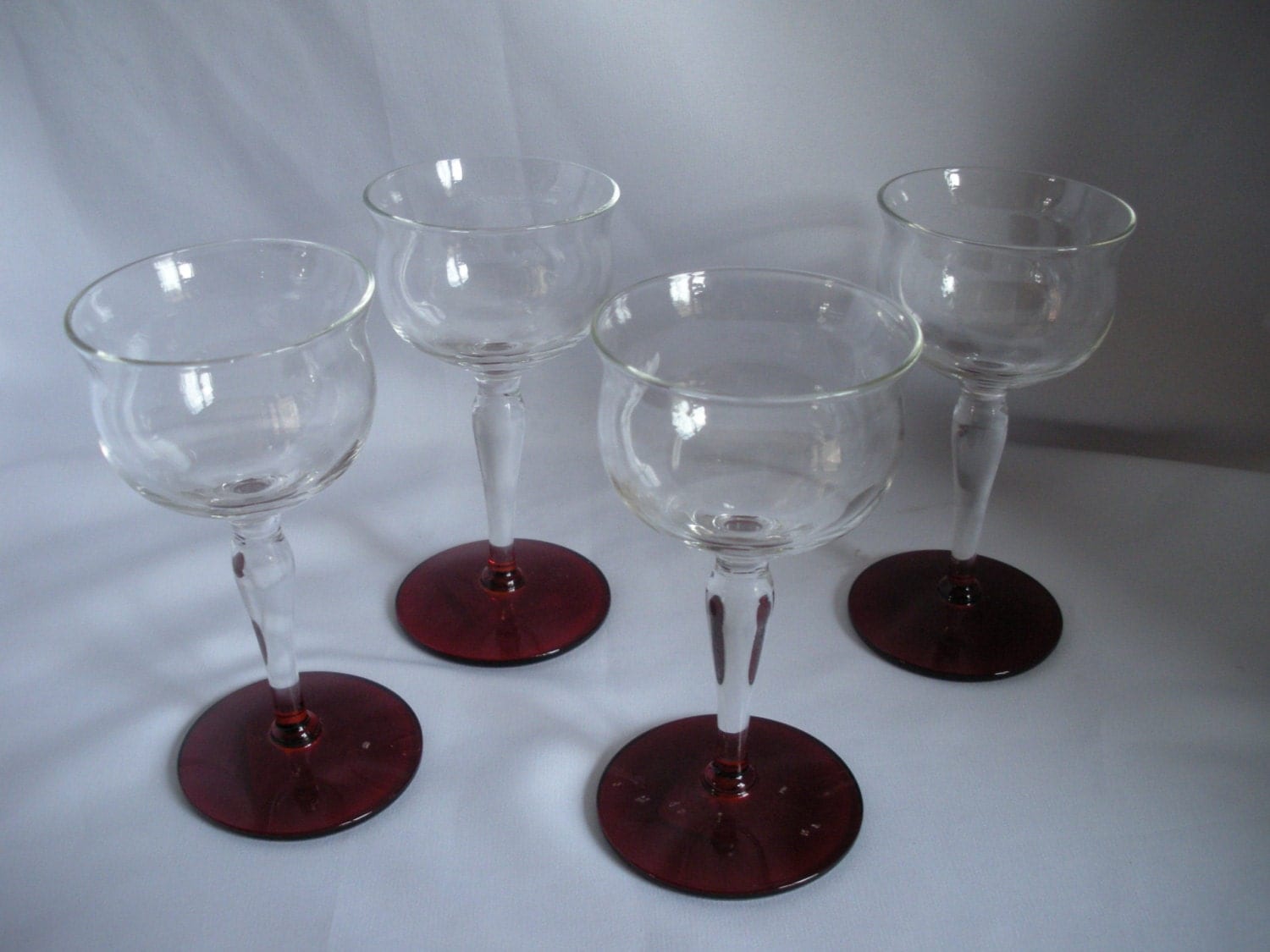 Four (4) Red Wine Glasses with Red Bases 1920’s Weston Glass