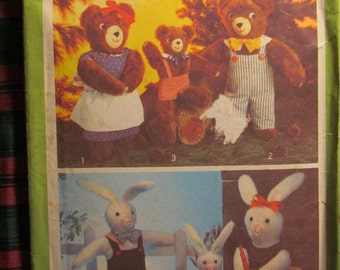 Sale 1970's Simplicity Sewing Pattern, 9131! Build A Bear/Rabbit Style