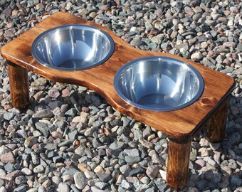 MEDIUM Raised Dog Bowl, Curvy Edge Version, U Pick Height, 4 to 8 inches,Choice of Tints, Elevated Dog Feeder, 2-1.5qt bowls,Made to Order