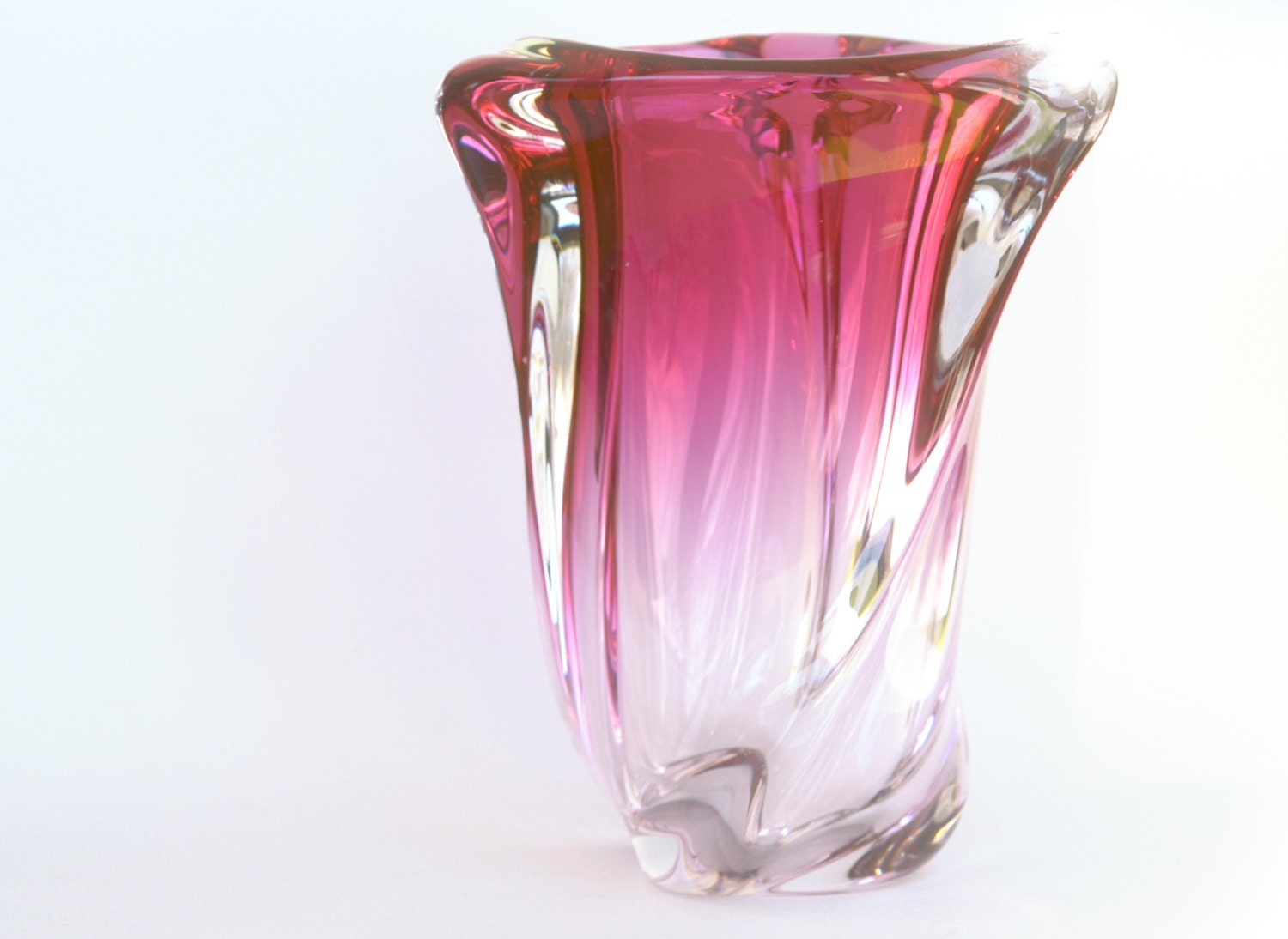 Val St. Lambert Crystal Vase 3-sided Swirl Design In