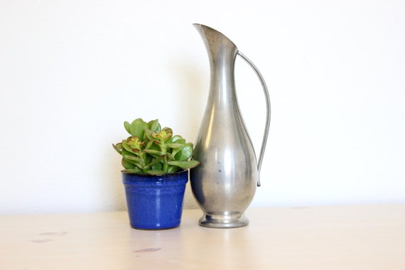 Vintage Pewter Pitcher - Royal Holland Pewter Vase - Silver Gray Grey Rustic Farmhouse - Modern Wedding Decor Cottage Chic Centerpiece