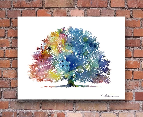 Oak Tree Art Print Abstract Watercolor Painting Wall Decor