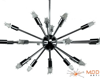 Sputnik Atomic Mid Century Light Lamp Chandelier Chrome Starburst Eames Free Light Bulbs