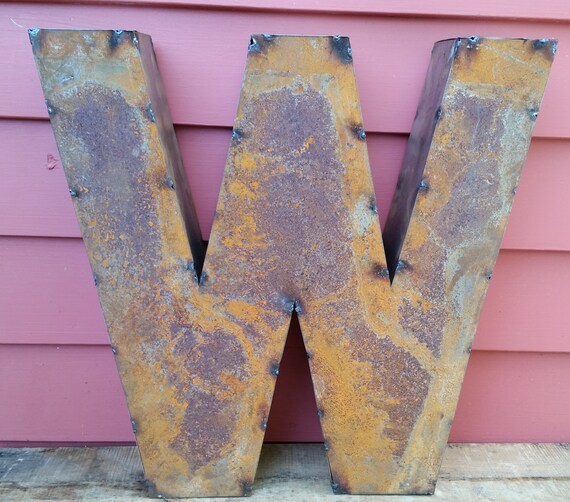 Letter W made from recycled tin vintage look by RustyWriting