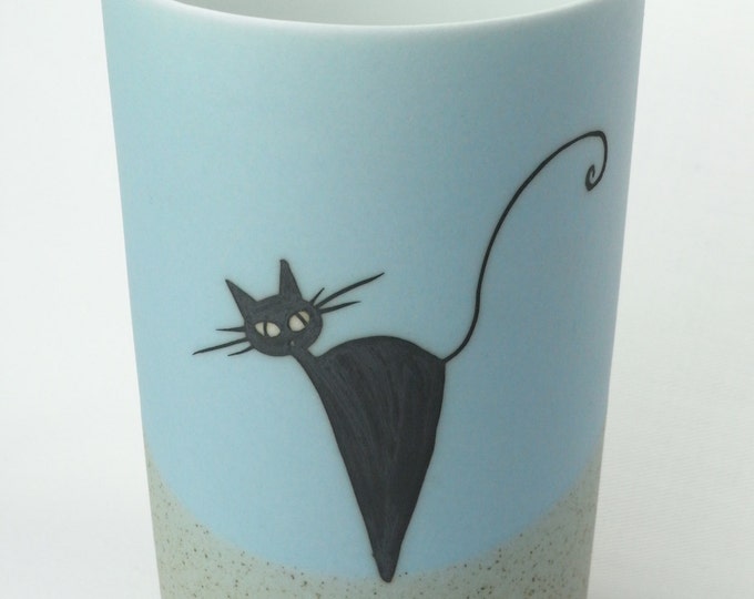 Mrs Black Cat - Hand Painted Design Ceramic Cup 11.7 fl oz. (350 ml) Gifting Coaster