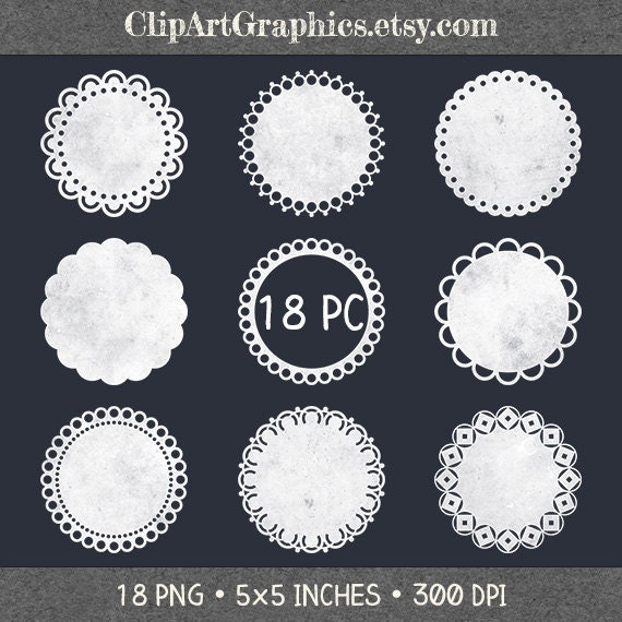 Digital Chalkboard Doilies Chalkboard Circle Clipart White Scallop