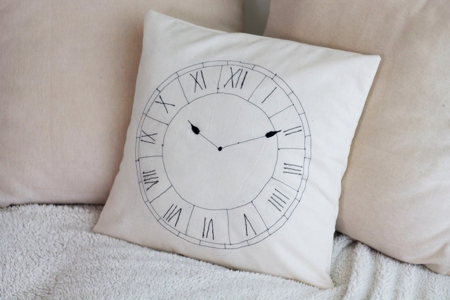 Embroidered Clock Pillow/Decorative Throw Pillow