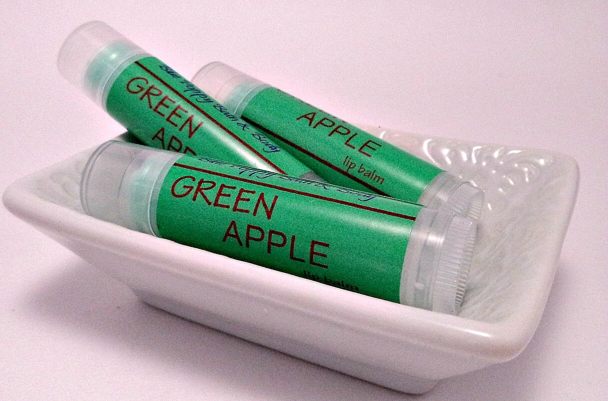 Green Apple Lip Balm Natural Handmade Chapstick by BluePoppyBath