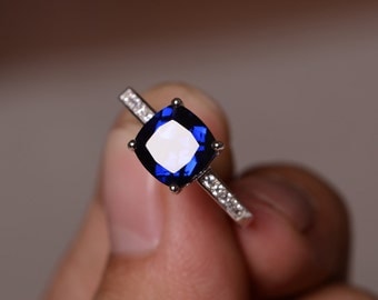 Lab Sapphire Ring September Birthstone Blue Gemstone Ring Sterling Silver 925