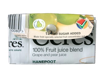 Redesigned carton wallet, South African grape pear purse, green paper clutch, South Africa Ceres, chartreuse white pouch, cardboard mini-bag