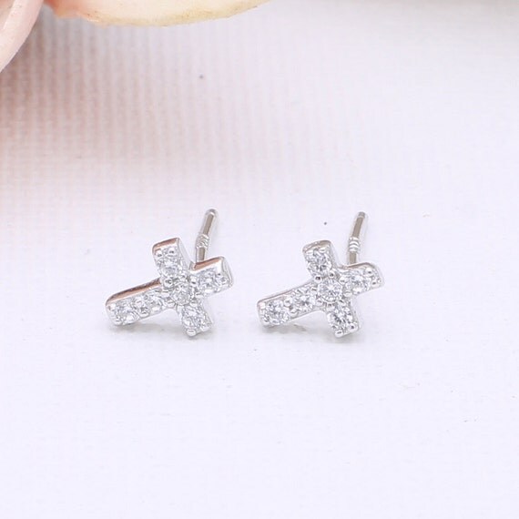 925 sterling silver tiny cross stud earrings with by stellaNbosco