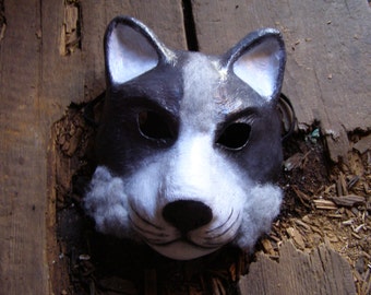 Paper mache animal mask Cat mask Cat costume Halloween mask Masquerade mask